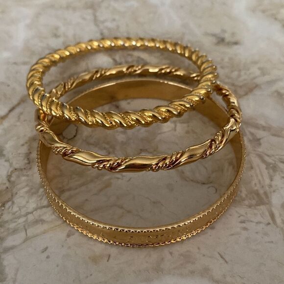 Gold Tone Bangles Bracelets Trio Set “Mother” - Picture 6 of 10